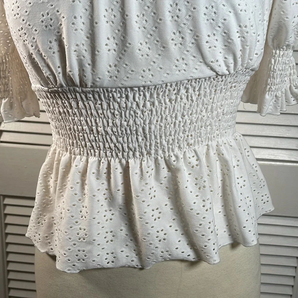 Urban Romantics White Eyelet Smock Off Shoulder, Size: S. - Picture 3 of 11